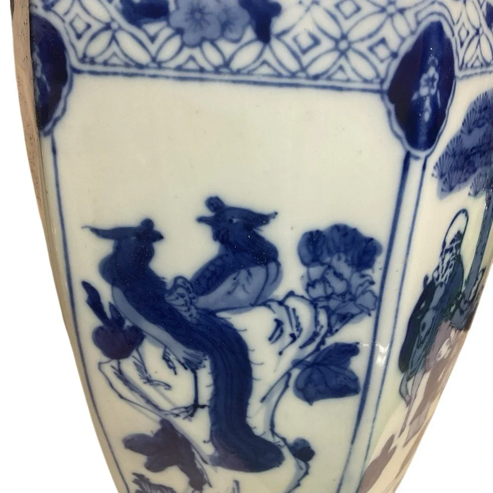 Vintage GAO Ancienne Porcelain Hand Painted‎ Chinese Hexagon Panelled Vase 18X10